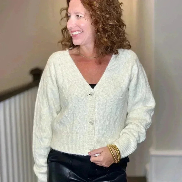 KUT from the Kloth Petra Pearl Button Cropped Cardigan Women’s Medium Classic Ch - Picture 3 of 13
